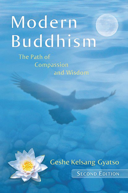 Modern Buddhism bookcover, showing a bird flying away from a lotus towards a moon
